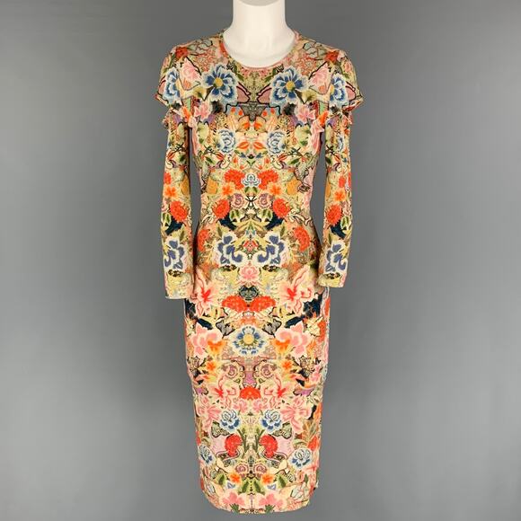 ALEXANDER MCQUEEN 4 Multi-Color Abstract Floral Rayon Blend Long Sleeve Dress - Picture 1 of 6